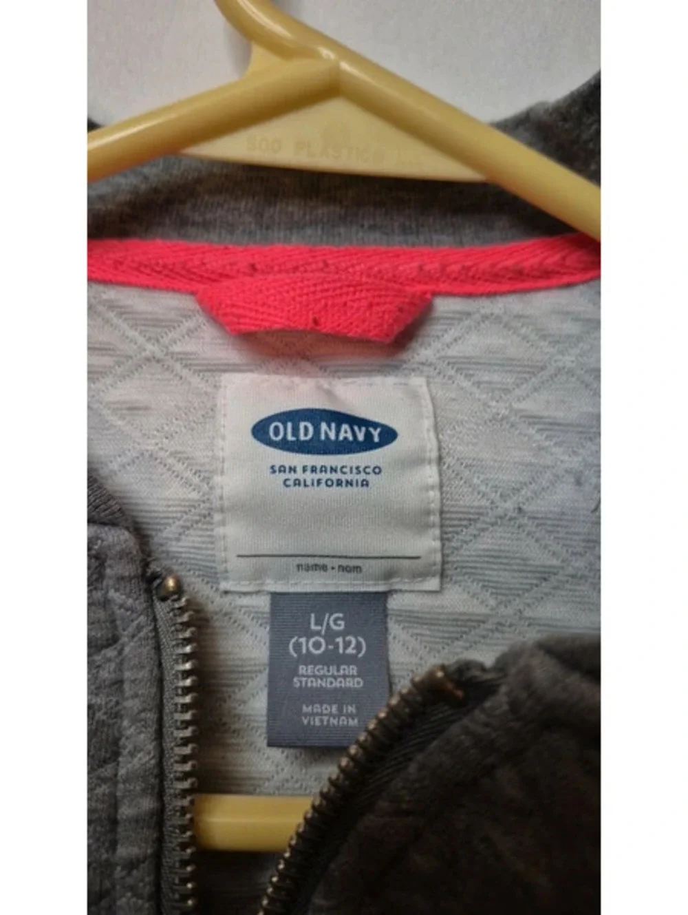 Old Navy Girls' Gray Quilted Full Zip Hoodie w Black Sleeves, Size Large (10-12)